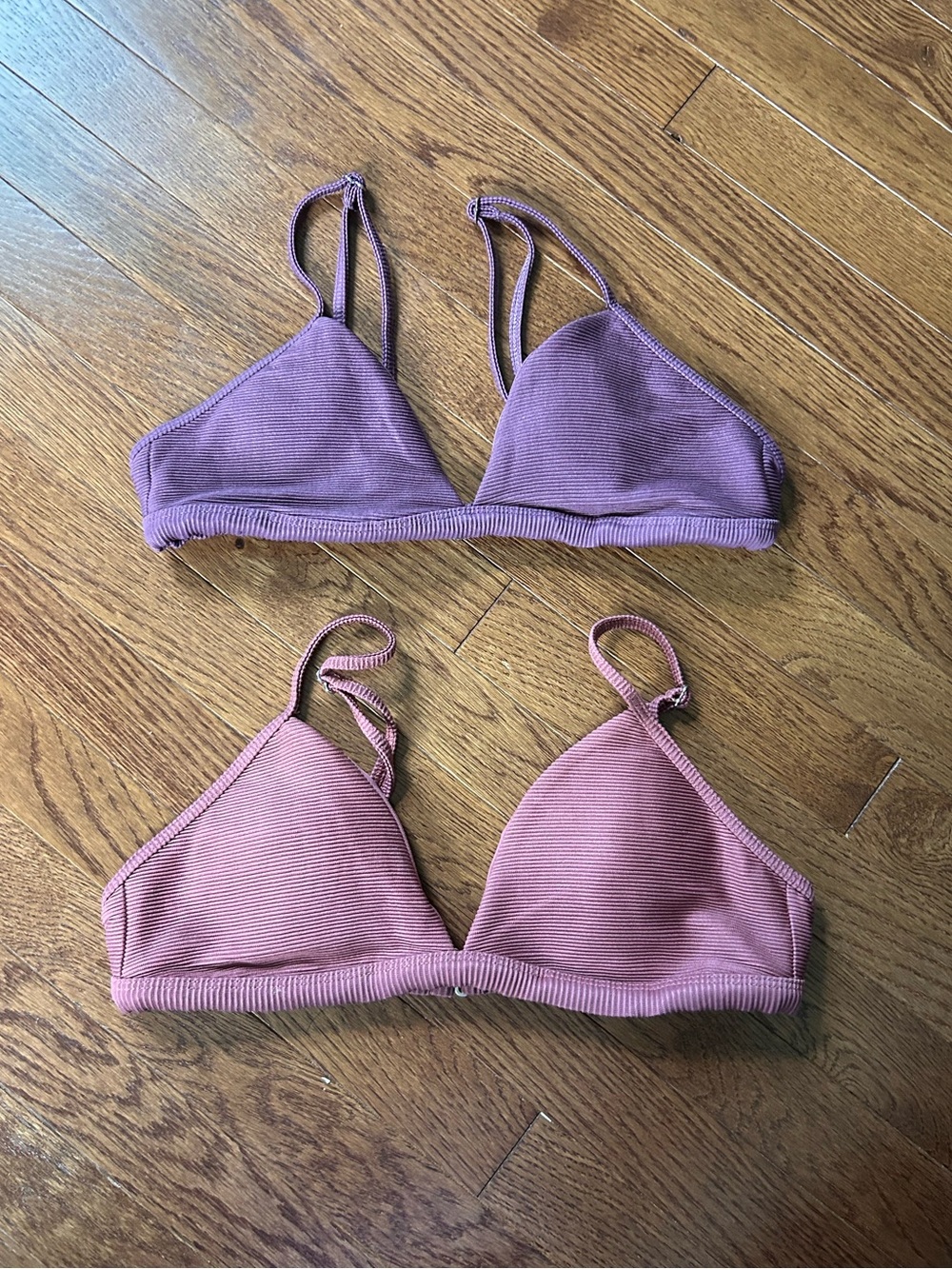 Tilly's Ribbed Triangle Bikini Tops in Lavender & Dusty Pink